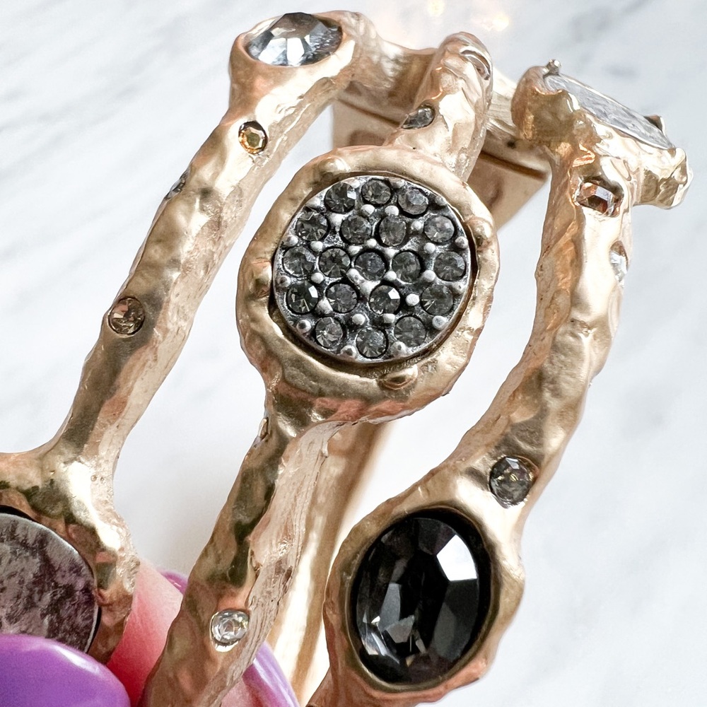 Gold Capri 3 Row Coin & Crystal Pavé Bangle - Picture 6 of 9